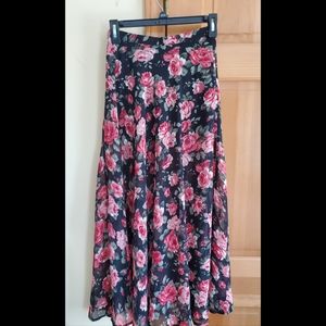Forever 21 Sheer Rose Skirt with Black Shorts